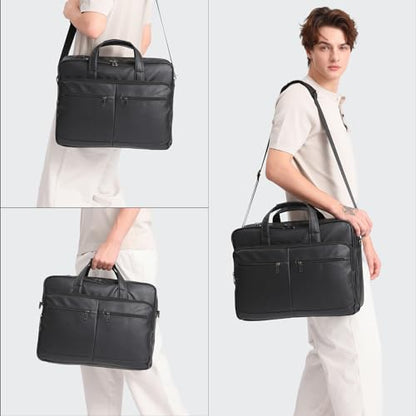 seyfocnia Men’s Leather Messenger Bag, 15.6 Inch 17.3 Inch Laptop Briefcase Satchel Computer Shoulder Bag Business Handbag