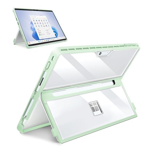 Case Updated Version fit Microsoft Surface Pro 11/10 /9/8 13-Inch, All-in-one Rugged Case Compatible with Type Cover Keyboards, Transparent&Green - color: Transparent&Green