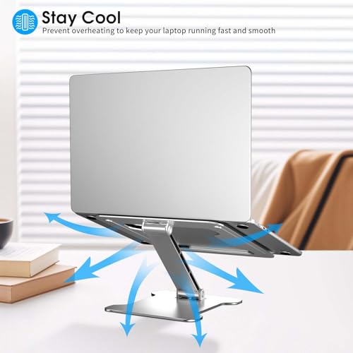 LRLKFX Laptop Stand Portable Foldable Aluminum Laptop Riser Height Adjustable Ergonomic Holder for Desk Compatible with MacBook Air Pro, Dell, HP, Lenovo & More 10-15.6" - Silver - color: Silver