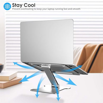 LRLKFX Laptop Stand Portable Foldable Aluminum Laptop Riser Height Adjustable Ergonomic Holder for Desk Compatible with MacBook Air Pro, Dell, HP, Lenovo & More 10-15.6" - Silver - color: Silver