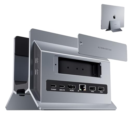 MacBook Pro Air Docking Station, Vertical USB C Laptop Docking Station with M.2 SSD Slot, HDMI 4K@60Hz, 4 USB A/C Max 10Gbps, Ethernet, SD/TF, PD Dock for MacBook/USB-C Win Laptops - Grey