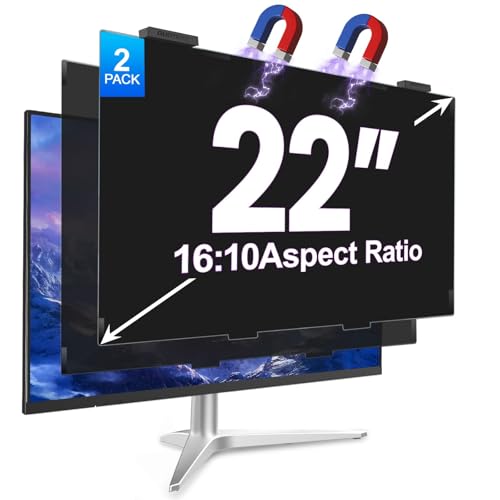 2Pack Magnetic 22 Inch Privacy Screen for Computer Monitor 16:10 Aspect Ratio, Hanging Removable Anti-Blue/Glare Protector Film, Anti Spy Desktop Security Private Filter 22in - color: black, size: 22inch 2pcs