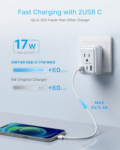 VINTAR Type M Adapter for South Africa, 2 Pack Foldable Africa Travel Plug | 5 in 1 with 2 Outlets 3 USB, Dual USB C Fast Charge, Africa Travel Essentials for US to Malaysia Namibia Nepal Mozambique - style: Type M - South Africa