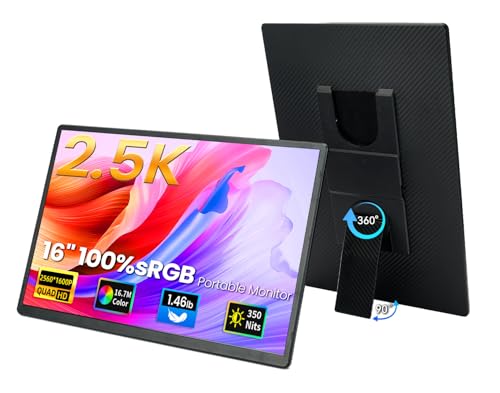 16" 2.5K Portable Monitor - QHD Laptop Screen Extender 100% sRGB Wide Color HDMI/USB C/USB A Travel External Display Stand Gaming Monitor for PC Windows MAC Computer Switch Phone Xbox PS4/5 - size: 16.1"