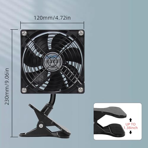 4.72" Small 120mm Clip on Fan with Strong Clamp and On/Off Switch | Low Noise and Gentle Breeze, for Desktop Router Xbox Cabinet Tent Seedlings Electronic Equipment and DIY Ventilation Project - color: Black, size: 120mm