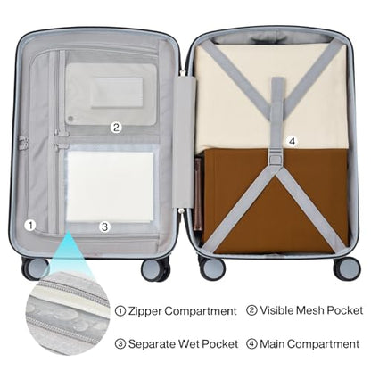 Hanke 24 Inch Checked Luggage, Hard Shell with TSA Lock & Wet Pocket | PC Hard Shell, Medium Check in Luggage, Separate Wet Pocket, 8 Spinner Wheels, Lightweight, 5-7 Day Trips - color: Grey, size: 24 Inch
