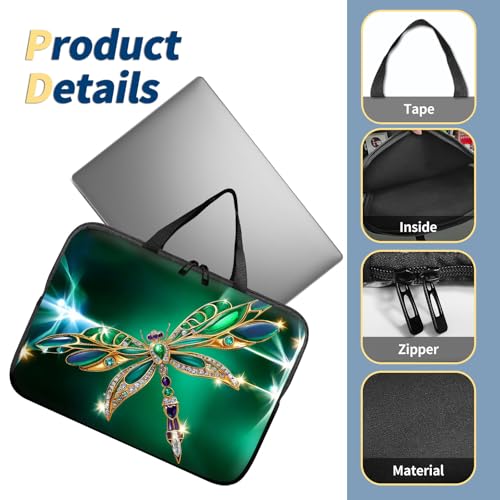 Laptop Bag 12 Inch,Resistant Shockproof Laptop Sleeve Case Protective Cover Carrying Case with Handle Compatible for HP Dell Lenovo Acer Asus Notebook Computer,Emerald Dragonfly - color: Emerald Dragonfly, size: 11-12.5 in