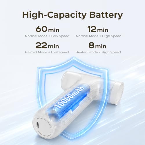 Compressed Air Duster with 50°C Heated Air, 110000 RPM Cordless Electric Air Duster, 3-Speed Rechargeable Air Blower, 10000mAh Battery, Magnetic Flat Nozzle for PC, Car Interior, Camping
