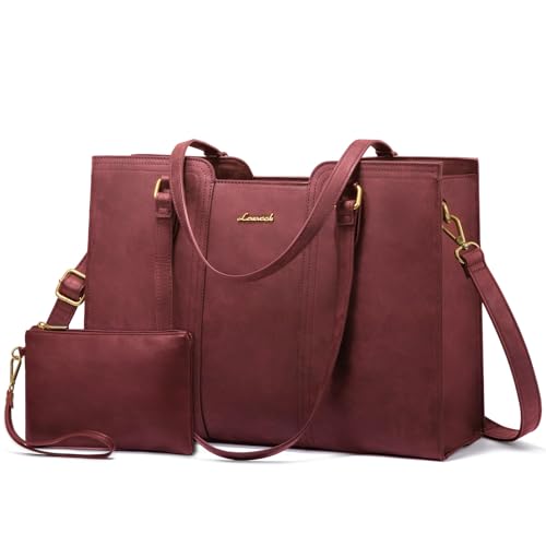 LOVEVOOK Laptop Bag for Women - Waterproof Work Bag for Women & Vintage Laptop Tote Purse with Wristlet - color: Red, size: 15.6 inch