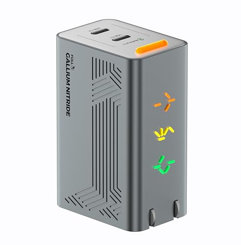 67W GaN Charger, Up to 43% Faster Two-Device Charging, Sustained 65W Dual USB-C Output, Foldable Plug with 360° RGB Status Light & One-Tap Control, for MacBook Pro 14, iPhone 17/16/15, iPad - color: Webb Gray