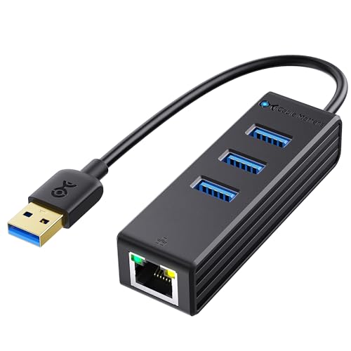 Cable Matters 4-in-1 USB 3.0 Hub with Gigabit Ethernet | 10/100/1000Mbps Network, 3x 5Gbps USBA Ports, Black