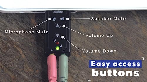 Manhattan USB to Audio Jack Adapter with Volume Controls - External Sound Card Audio Converter with 3.5 mm Audio and Mic Aux Ports – 3 Yr Mfg Warranty –for PC Laptop Desktop Headset Headphone -152341