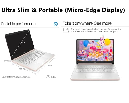 Customized Elite HP 14" HD Laptop, 4GB, 128GB, Intel 4-Core, 1-Year Office | Windows 11 | RAM Upgradable to 16GB | 1-Year Microsoft 365 & 1TB Cloud Storage | Rose Gold | Retains HP Warranty