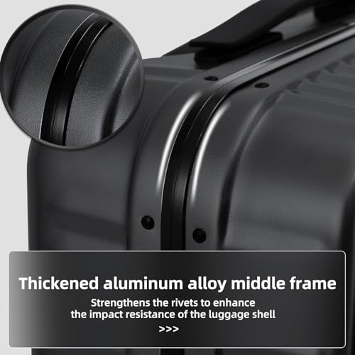 Kaleenie 29 Inch Aluminum Checked Luggage with Side Opening Zipper, Lightweight Hardshell ABS+PC Suitcase with TSA Lock, 360° Universal Wheels, Black - color: Black, size: 29 Inch