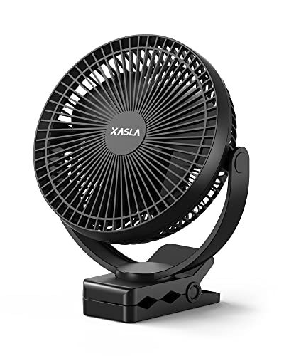 Xasla 10000mAh Portable Clip on Fan, 8 inch, Rechargeable Battery, Black | 24 Hours Work Time, 4 Speeds, Ideal USB Fan for Golf Cart, Outdoor Camping, Travel, Home, Office, Treadmill - color: Black