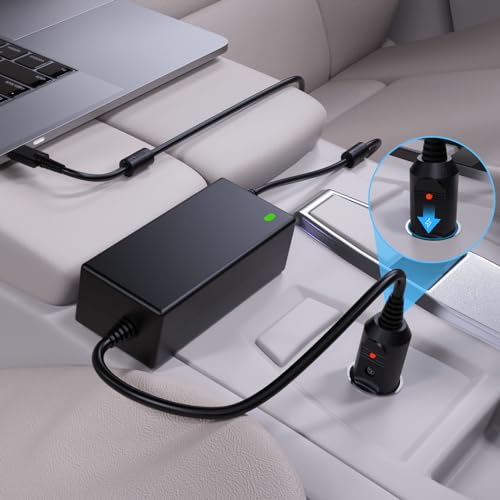 VHBW 90W USB C Laptop Car Charger, 20V 4.5A, 6.9FT Cord | Universal USB-C laptop car charger for Dell, Lenovo, HP, Acer, Chromebook; 12V-24V input, ETL, 4 spare fuses
