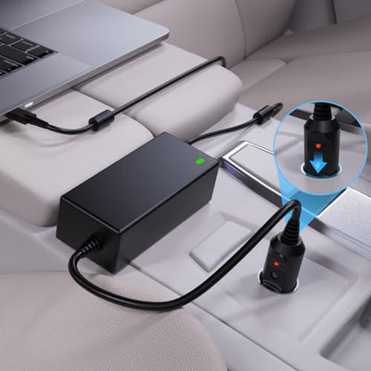 VHBW 90W USB C Laptop Car Charger, 20V 4.5A, 6.9FT Cord | Universal USB-C laptop car charger for Dell, Lenovo, HP, Acer, Chromebook; 12V-24V input, ETL, 4 spare fuses