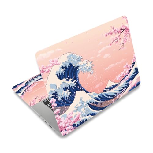 PLIGREAT 15 Inch Laptop Skin Sticker Decals, Pink Sea Wave Universal Vinyl Reusable Notebook Cuttable Decal Watercolor Art Protector Cover for 12" 13" 13.3" 14" 15 inch Laptop Netbook - color: Sea Wave