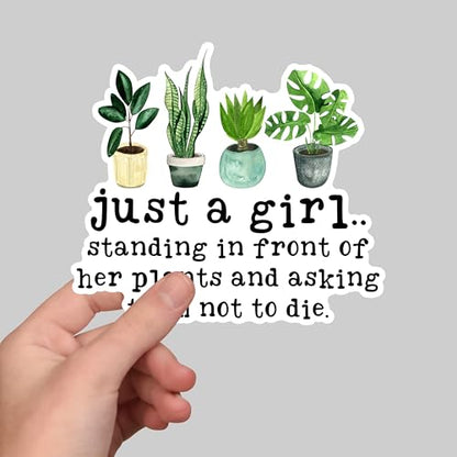 (3Pcs) Just A Girl Standing in Front of Her Plants Sticker Funny Plants Lover Stickers Humorous Decorative Waterproof Vinyl Decal for Mug Laptop Water Bottle Tumbler Phone Notebook Size 3x2.7 Inches