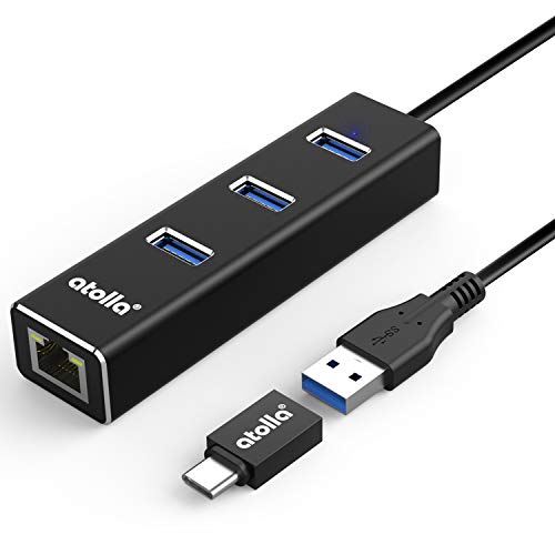 USB C to Ethernet Adapter 3-Port USB 3.0 Hub - 1000Mbps Gigabit RJ45 LAN Port, Driver-Free Aluminum Heat Dissipation for MacBook Pro/Dell XPS/Surface Laptop