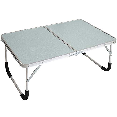 Foldable Laptop Table, Bed Desk, Breakfast Serving Bed Tray, Silvery | [Portable Mini Picnic Table & Ultra Lightweight] [Folds in Half with Inner Storage Space] - color: Silvery