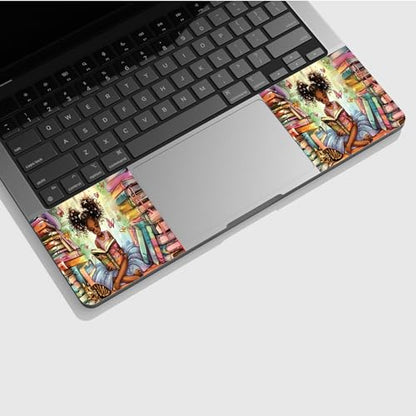 Universal Laptop Skin Sticker with 2 Wrist Pad Skins, Waterproof Scratch Resistant Vinyl Laptop Cover Decal, Cut to Fit for 11–15.6 Inch MacBook HP Dell Lenovo, Library Black Girl - color: Library Black Girl