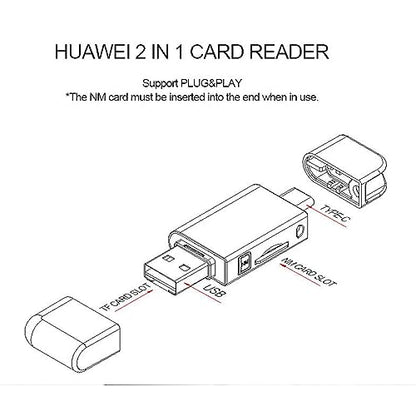 xiwai USB-C Type C/USB 2.0 to NM Nano Memory Card TF Micro SD Card Reader for Huawei Mobile Phone Laptop - style: USB-C to TF+NM