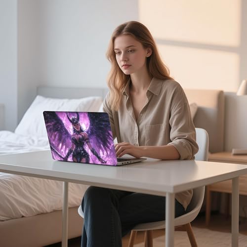 Aesthetic Laptop Skin Sticker, Dark Winged Elf in Purple Lightning Waterproof Vinyl Laptop Decal, Removable Bubble Free, Reusable Protective Cover for 13 14 15 15.6 Inch - color: Dark Winged Elf in Purple Lightning
