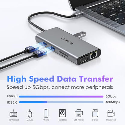 10-in-1 USB C Hub with 4K HDMI Adapter, SD/TF Card Reader, 100W PD Charging, 2 USB 3.0 Ports, and 2 usb2.0 Ports for MacBook Pro/Air, Dell XPS, Lenovo ThinkPad, etc. (10-in-1 VGA) - style: 10-in-1 VGA