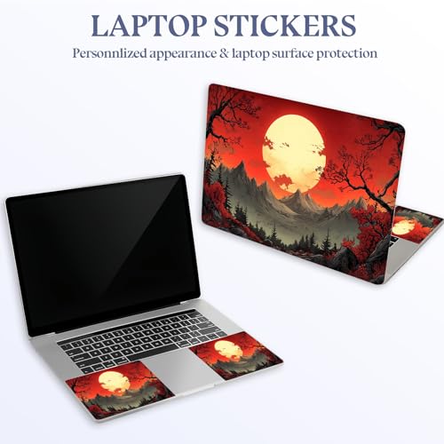 Universal Laptop Skin Sticker Decal,15.6 Inch Laptop Vinyl Cover for 13" 14" 15.6" Laptop,Scratch-Resistant Waterproof Protector Wrap,Reusable with Wrist Pads,Red Sun Mountains - color: Red Sun Mountains