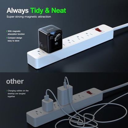 65W USB C Charger with Retractable Cable Dual Port Foldable Plug | 65W Fast Charging for Laptops Tablets and Phones, 27.5 Inch Built In Retractable USB C Cable, Dual USB C Ports