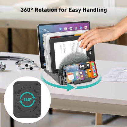 Vertical Laptop Stand Holder & Desk Organizer Rack - Adjustable Dock for MacBook, iPad, Phone (6-in-1 Multi Device Storage System with 360° Rotation) - color: Black