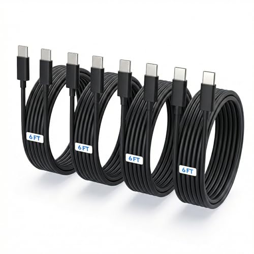 TZBAY 4-Pack 6ft 60W USB C to C Fast Charging Cable, Type C to C Charger Cord for iPhone 17, 17 Air, 17 Pro, 17 Pro Max, 16,16 Plus, 16 Pro, 16 Pro Max, 15, Pad Pro, Galaxy S25, S24 - Black - color: Black 4x6ft