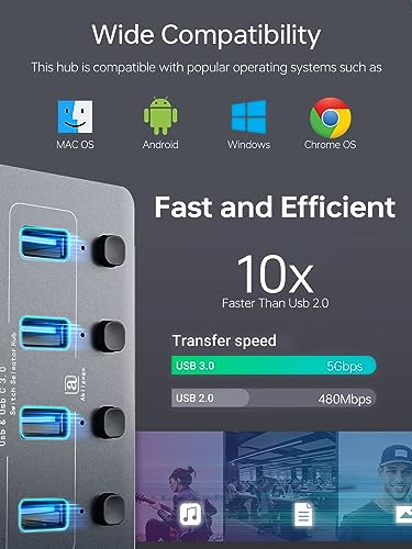 USB 3.0 Switch for USB A & C Devices - Aluminum Alloy USB Switch, Independent Port Control for Mouse, Keyboard, Printer - USB Switcher 2 Computers