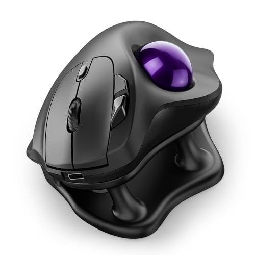 Nulea M511 Wireless Trackball Mouse, Rechargeable Ergonomic Thumb-Control Mouse with Tilt Stand, Smooth & Precision Tracking, 3 Device Connection (Bluetooth or USB Receiver), for PC/Mac/Laptop-Purple - color: C-Purple
