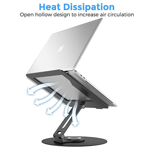 Swivel Laptop Stand for Desk, Adjustable Height Aluminum Computer Stand with 360 Rotating Base, Foldable Ergonomic Riser, Portable Laptop Holder Compatible with MacBook, All Laptops 10-17'', Black - color: Black