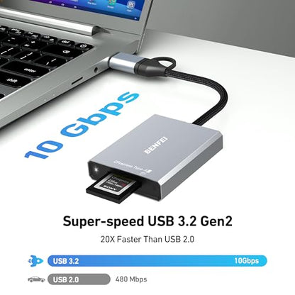 BENFEI CFexpress Type A Card Reader with USB 3.2 (Gen 2) 10Gbps, USB-C&USB-A 2-in-1 Type A CFexpress Adapter, Compatible with Windows/Mac/Linux/Android - size: CF type-A