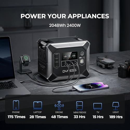 DYNESS Portable Power Station, 2048Wh, 2400W Output, LiFePO4 Battery - size: 2048Wh 2400W