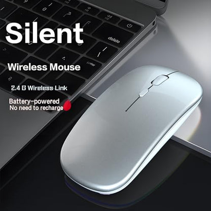 Battery Wireless Mouse, 2.4G Noiseless Mouse with USB Receiver - Slim Portable Computer Mice, 3 DPI Quiet Silent Optical Laptop Mice for PC, Tablet, Laptop Notebook Computer- Silver - color: Silver 03