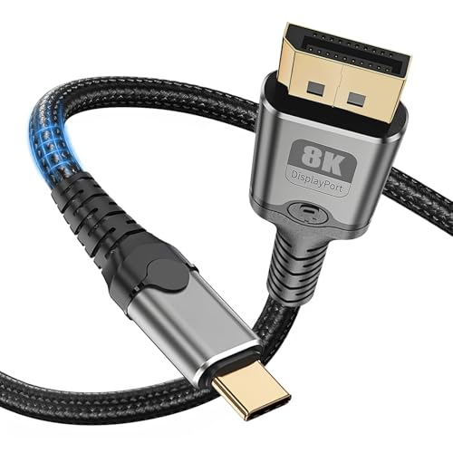 MaxRenard USB-C to DisplayPort 1.4 Cable 8K 60Hz, 4K/2K 240Hz Gaming-Grade, Thunderbolt 4/3 Compatible 32Gbps High-Speed, for MacBook M4/Dell XPS/Surface Pro & Gaming Monitors (6.6Feet) - size: 6.6Feet, style: 8K-1Pack