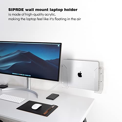 SIPRDE Wall Mount Laptop Holder - Also Available as an Under Desk Laptop Mount, Clear Acrylic, with Adhesive & Screw, for Macbooks, Surface, Keyboards, Switch, Tablets & More