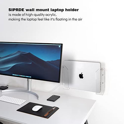 SIPRDE Wall Mount Laptop Holder - Also Available as an Under Desk Laptop Mount, Clear Acrylic, with Adhesive & Screw, for Macbooks, Surface, Keyboards, Switch, Tablets & More