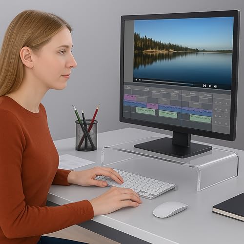 AMT Premium Acrylic Clear Monitor Stand Laptop/PC/Multimedia Monitor Riser for Home Office