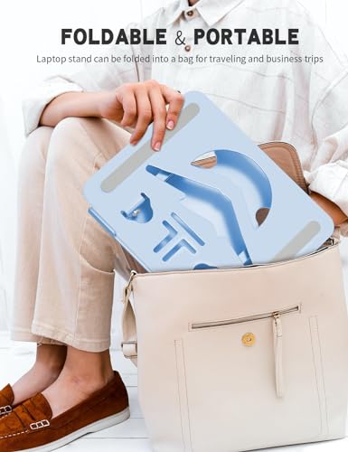Laptop Stand Adjustable Laptop Holder for Desk, Foldable Laptop Riser Portable Computer Stand Compatible with MacBook, Lenovo, HP and All Laptops up to 16 inches Diamond Blue - color: Diamond Blue