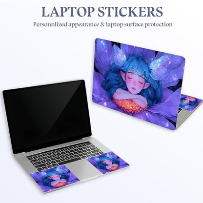 Universal Laptop Skin Sticker Decal,15.6 Inch Laptop Vinyl Cover for 13" 14" 15.6" Laptop,Scratch-Resistant Waterproof Protector Wrap,Reusable with Wrist Pads,Blue Hair Flower Fairy - color: Blue Hair Flower Fairy