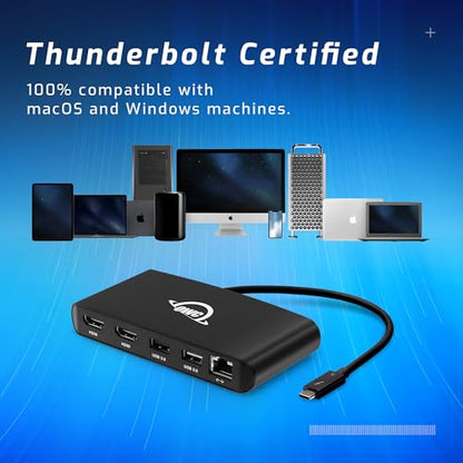 OWC Thunderbolt mini Dock 5-Port Portable Docking Solution | Thunderbolt 40Gb/s - Thunderbolt Host Integrated Cable - 2x HDMI - 1GbE - USB-A (5Gb/s) - USB 2.0 - size: MINI DOCK, style: Thunderbolt 3
