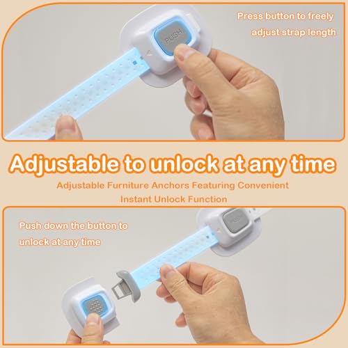 No Drill Furniture Anchors for Baby Proofing, Anti Tip Wall Straps 2 Packs | Dual-Detach Design Large 3M Adhesive Pads Damage-Free Installation 7" Adjustable Strap Fits Dressers, Bookcases & Cabinets - size: 2 Pack