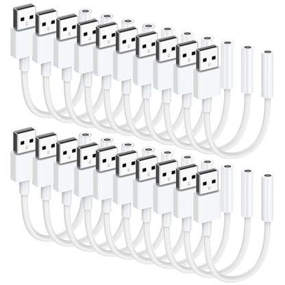 USB to 3.5mm Audio Jack Adapter (20 Pack), Audio Aux Cable External Stereo Sound Card, USB to 3.5mm TRRS Female Headset for PS5 PS4 Headphone PC Laptop Linux Desktops and More Device - size: 20 Pack