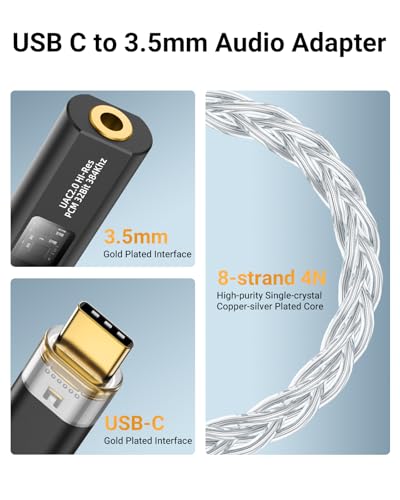 MoKo USB C to 3.5mm Jack Audio Adapter, Dual DAC Chip CX31993 & MAX97220 | Built-in HiFi Amplifier, 32bit/384KHz Hi-Res Certified, Supports In-line Controls, For Android iPhone PC Mac Switch PS5,Black - color: Black