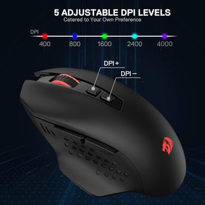 Redragon M656 MAX 3-Mode Wireless RGB Gaming Mouse 10000 DPI Remapping Keys | 0 Delay Cable-Free Dedicated for FPS Gamer, Redefine Keybinding Macro, Hyping Silky Backlight, Ergonomic Body for Any Grip - style: Tri-Mode